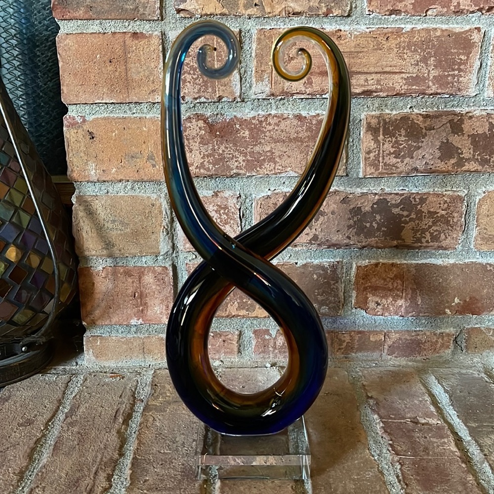 Murano Art Glass 12" Sculpture Amber & Blue Tones